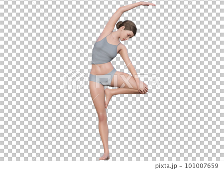 瑜珈 - 從正面看女性做芭蕾舞伸展運動全身的 3D 插圖 瑜珈 - 從正面看女性做芭蕾舞伸展運動全身的 3D 插圖 101007659
