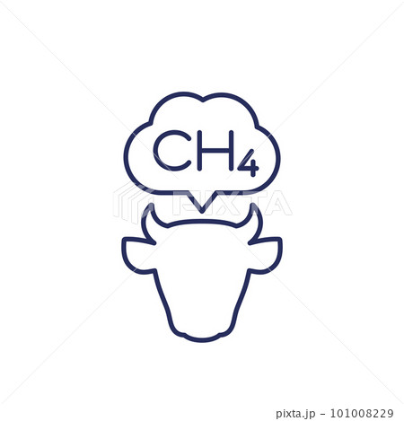methane emissions from cattle line icon with a cow methane emissions from cattle line icon with a cow 101008229