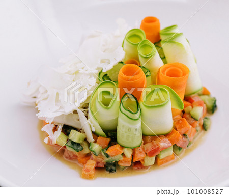 vegetable tartar of cucumber, carrot and tomato vegetable tartar of cucumber, carrot and tomato 101008527