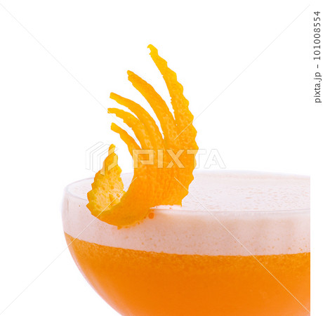 Glass of Ruby Cocktail garnished with orange zest Glass of Ruby Cocktail garnished with orange zest 101008554