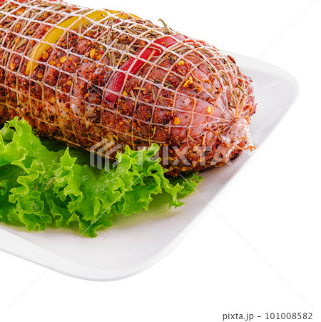 Raw pork meat rolled with spices 101008582