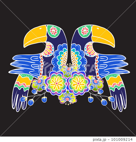 Tropical bird toucan. Vector hand drawn doodle illustration in mexican style. Tropical bird toucan. Vector hand drawn doodle illustration in mexican style. 101009214