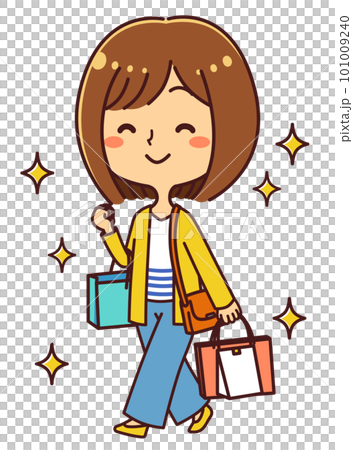 買い物をする女性　全身　イラスト素材 101009240