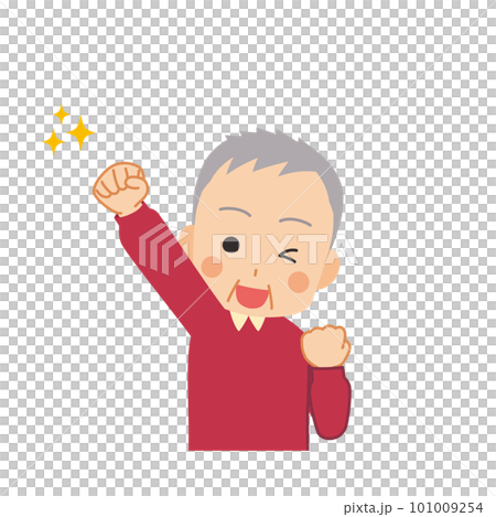 Illustration of a cute senior man doing a fighting pose, upper body, white background, person, vector Illustration of a cute senior man doing a fighting pose, upper body, white background, person, vector 101009254