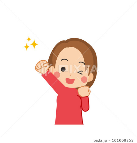 ファイティングポーズをする可愛い若い女性のイラスト　上半身　白背景　人物　ベクター 101009255