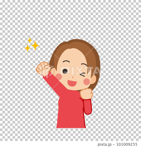 ファイティングポーズをする可愛い若い女性のイラスト　上半身　白背景　人物　ベクター 101009255