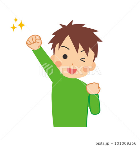 ファイティングポーズをする可愛い若い男性のイラスト　上半身　白背景　人物　ベクター 101009256