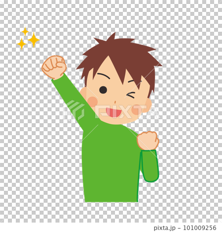 ファイティングポーズをする可愛い若い男性のイラスト　上半身　白背景　人物　ベクター 101009256