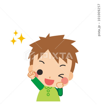 ファイティングポーズをする可愛い小さな男の子のイラスト　上半身　白背景　人物　ベクター 101009257