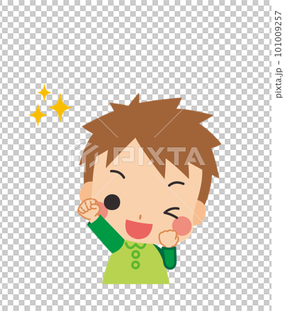 ファイティングポーズをする可愛い小さな男の子のイラスト　上半身　白背景　人物　ベクター 101009257