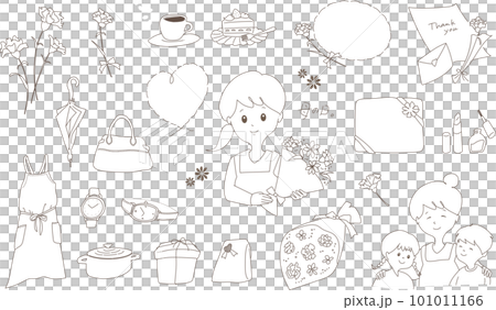 Mother's Day cute illustration set brown line drawing 101011166