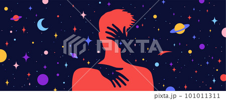 Hands hug silhouette of man Hands hug silhouette of man 101011311