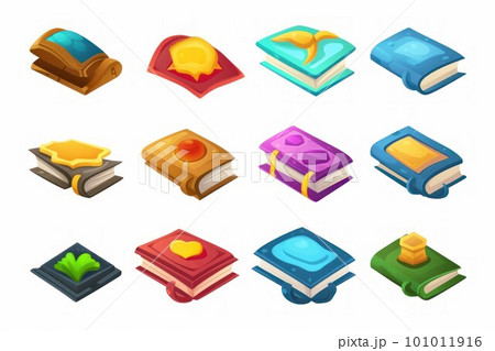 Magic books set game icons isolated on white background. Generate Ai 101011916