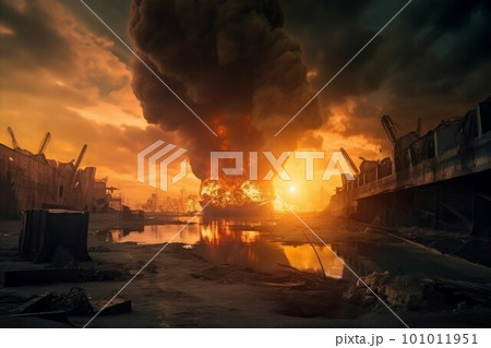The End of the World. Apocalyptic epic scene with explosion. Generate Ai The End of the World. Apocalyptic epic scene with explosion. Generate Ai 101011951