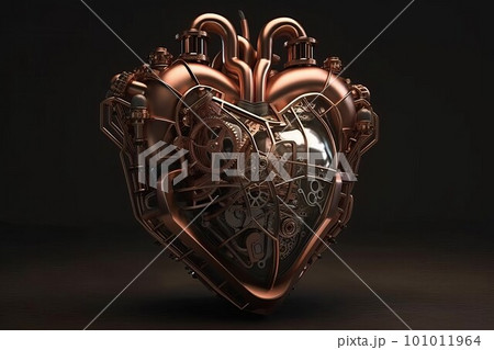 Mechanical detailed steampunk heart. Old iron machine. Generate Ai 101011964