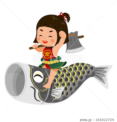 鯉のぼりに乗る笑顔の金太郎1 鯉のぼりに乗る笑顔の金太郎1 101012724