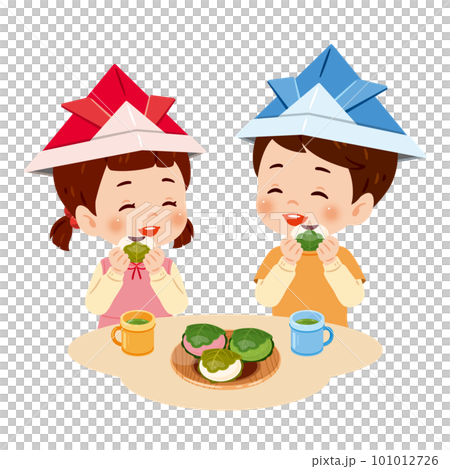 柏餅を食べる女の子と男の子2 101012726