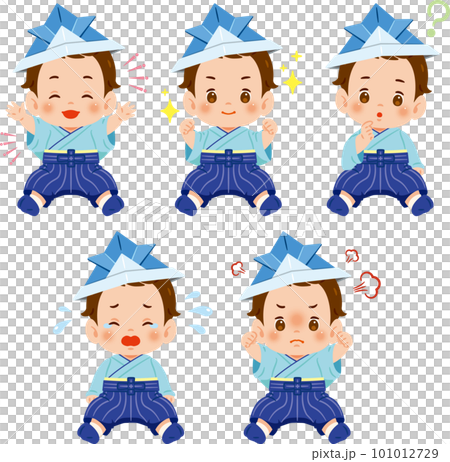 帶頭盔，穿著褲裙的男嬰，面部表情套裝 101012729