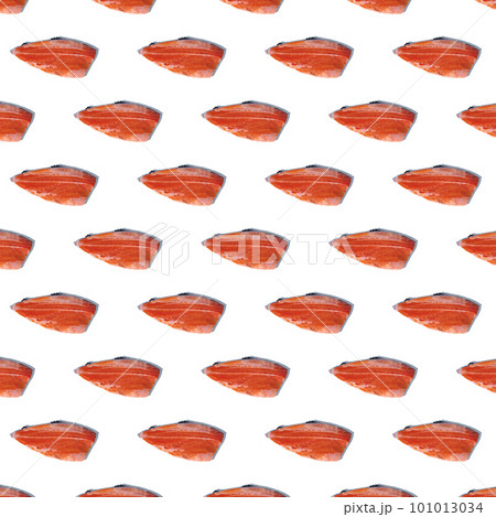 Seamless pattern of trout fillets isolated on white background. 101013034