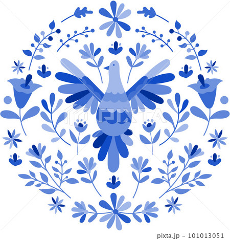 Mexican otomi embrodery ornament. Colorful Mexican Traditional Textile Embroidery Style. Folk otomi style graphic, wallpaper. Festive mexican floral motif. 101013051