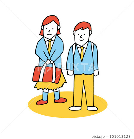 制服を着た高校生　男女のイラスト 101013123