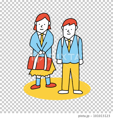 制服を着た高校生　男女のイラスト 101013123