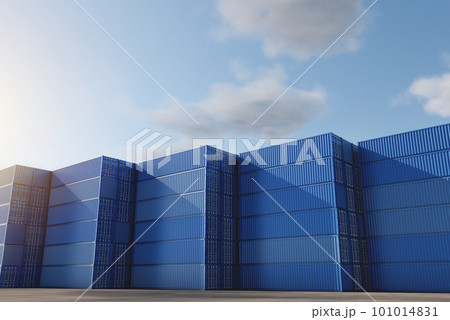 Lots of long cargo containers stacked at the terminal/port for import export business. Logistics, unloading, loading, storage, cargo sorting Lots of long cargo containers stacked at the terminal/port for import export business. Logistics, unloading, loading, storage, cargo sorting 101014831