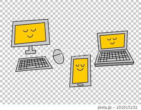 スリープ状態のパソコンとスマホのラフなイラスト 101015232
