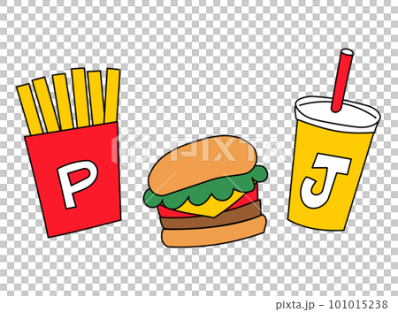 チーズバーガーセットのラフなイラスト チーズバーガーセットのラフなイラスト 101015238