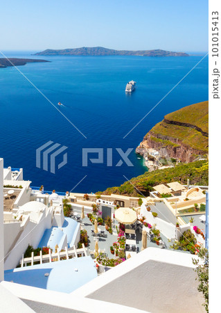 Santorini island, Greece landscape with sea view 101015413