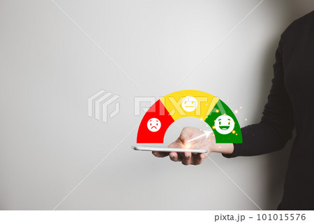 Customer satisfaction very good service with smart phone, impression of take care and attention, choose a smiley face icon, answer the survey, give the highest score, very happy feedback from guest. 101015576