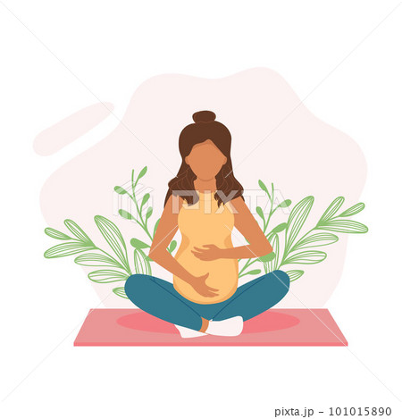 Pregnant woman in lotus position. Concept of pregnant yoga Pregnant woman in lotus position. Concept of pregnant yoga 101015890