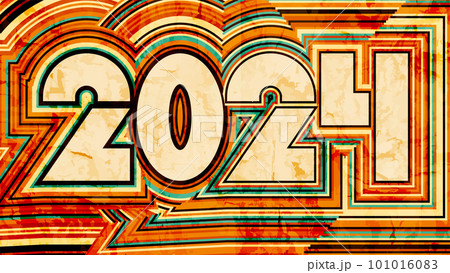 2024 New Year card. Retro 70s striped style. Old faded striped signboard 2024 New Year card. Retro 70s striped style. Old faded striped signboard 101016083