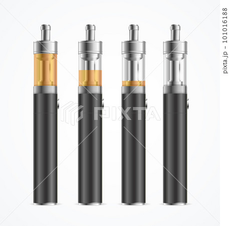 Realistic Detailed 3d Different Black Vape Pen or Electronic Cigarette Set. Vector Realistic Detailed 3d Different Black Vape Pen or Electronic Cigarette Set. Vector 101016188