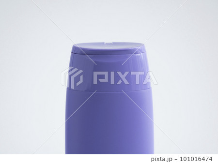 Violet plastic bottle of body care and beauty products. Studio photography of plastic bottle for shampoo, shower gel, creme isolated on white background. Violet plastic bottle of body care and beauty products. Studio photography of plastic bottle for shampoo, shower gel, creme isolated on white background. 101016474