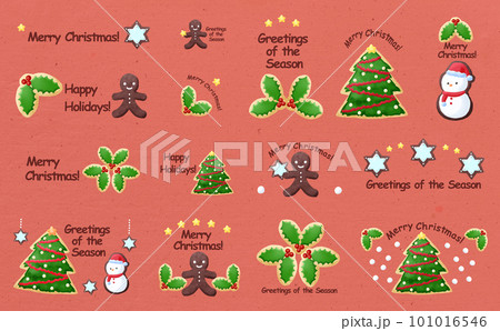 クリスマス☆イラスト素材 クリスマスのアイシングクッキーセット レッド背景 色違い・差分有 101016546