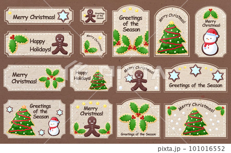 クリスマス☆イラスト素材 クリスマスのアイシングクッキーセット ベージュフレーム 色違い・差分有 101016552