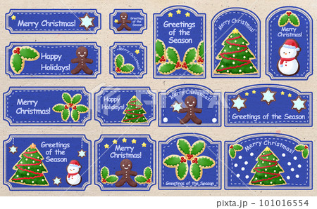 クリスマス☆イラスト素材 クリスマスのアイシングクッキーセット ブルーフレーム 色違い・差分有 101016554
