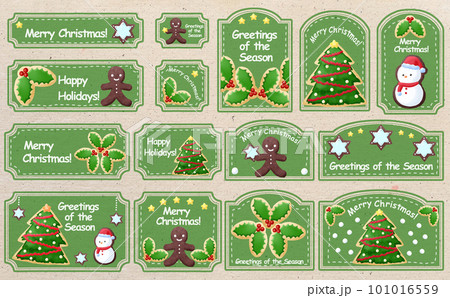 クリスマス☆イラスト素材 クリスマスのアイシングクッキーセット グリーンフレーム 色違い・差分有 101016559