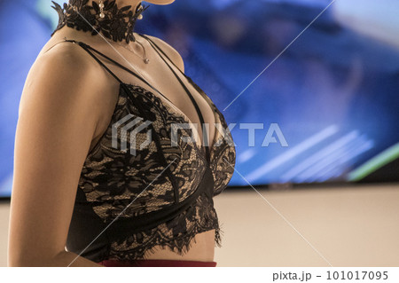 官能的な黒いランジェリードレスを着た巨乳女性の大きな胸 官能的な黒いランジェリードレスを着た巨乳女性の大きな胸 101017095