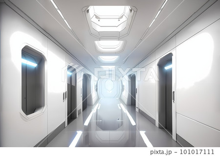 sci-fi futuristic interior of a white space station. Concept art illustration 101017111