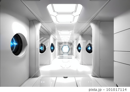 sci-fi futuristic interior of a white space station. Concept art illustration sci-fi futuristic interior of a white space station. Concept art illustration 101017114