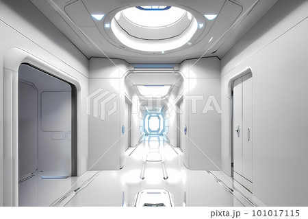 sci-fi futuristic interior of a white space station. Concept art illustration sci-fi futuristic interior of a white space station. Concept art illustration 101017115