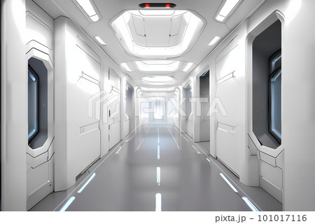 sci-fi futuristic interior of a white space station. Concept art illustration 101017116