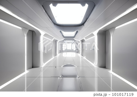 sci-fi futuristic interior of a white space station. Concept art illustration sci-fi futuristic interior of a white space station. Concept art illustration 101017119