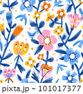 Spring inky bloom garden seamless pattern 101017377