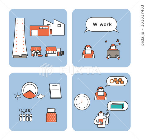 企業規模、雇用条件、労働環境をグループ化した表現　セット　イラスト素材 101017403