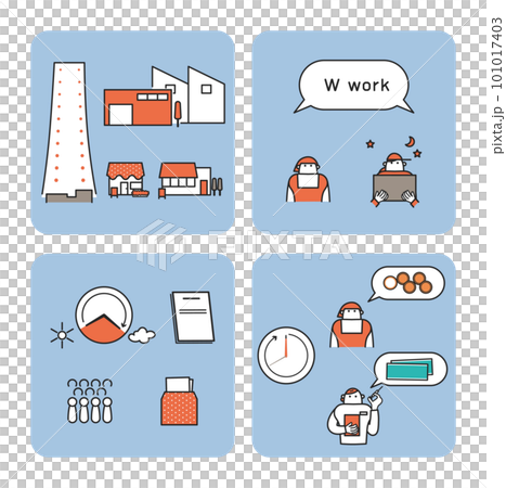 企業規模、雇用条件、労働環境をグループ化した表現　セット　イラスト素材 101017403