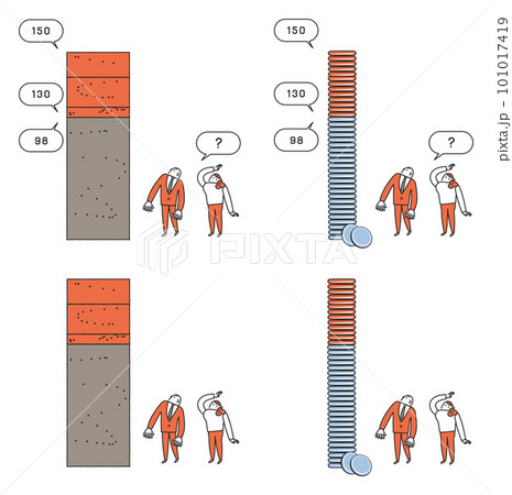 年収の壁を見て思案してる夫婦または雇用主と労働者 セット イラスト素材 年収の壁を見て思案してる夫婦または雇用主と労働者 セット イラスト素材 101017419