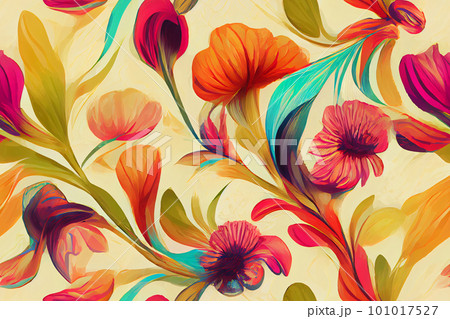 Modern exotic floral jungle pattern. Collage contemporary pattern. Aquarelle style pattern Modern exotic floral jungle pattern. Collage contemporary pattern. Aquarelle style pattern 101017527